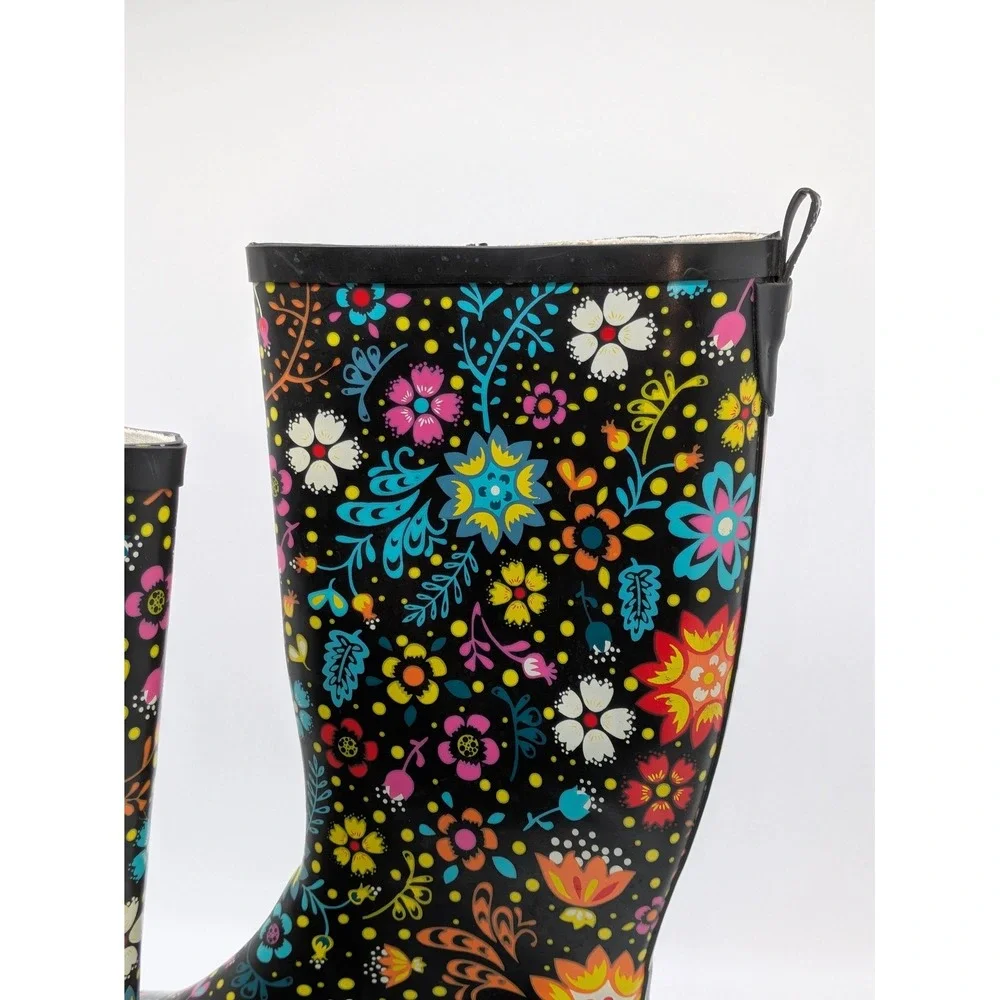 Western Chief Garden Play Rain Boots Womens 6 Black Floral Waterproof Tall